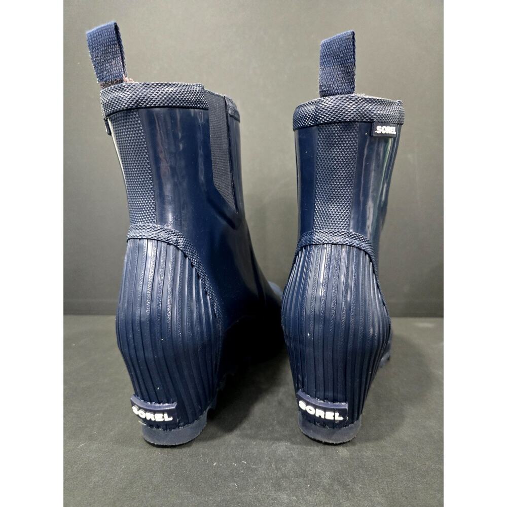 Sorel Joan Rain Wedge Chelsea Ankle Boots Navy Waterproof Lug Sole Womens 10.5 - Picture 4 of 9